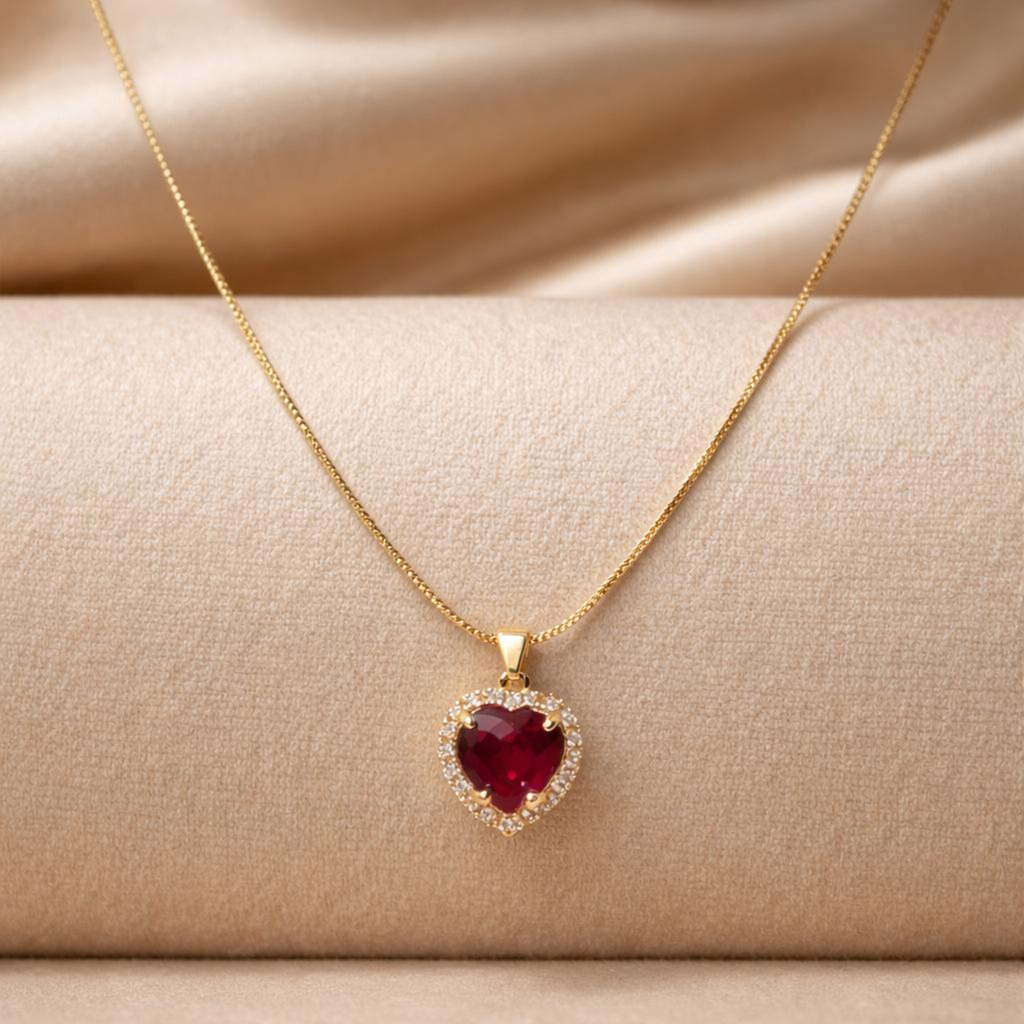 Ruby Heart Necklace – 18K Gold Plated