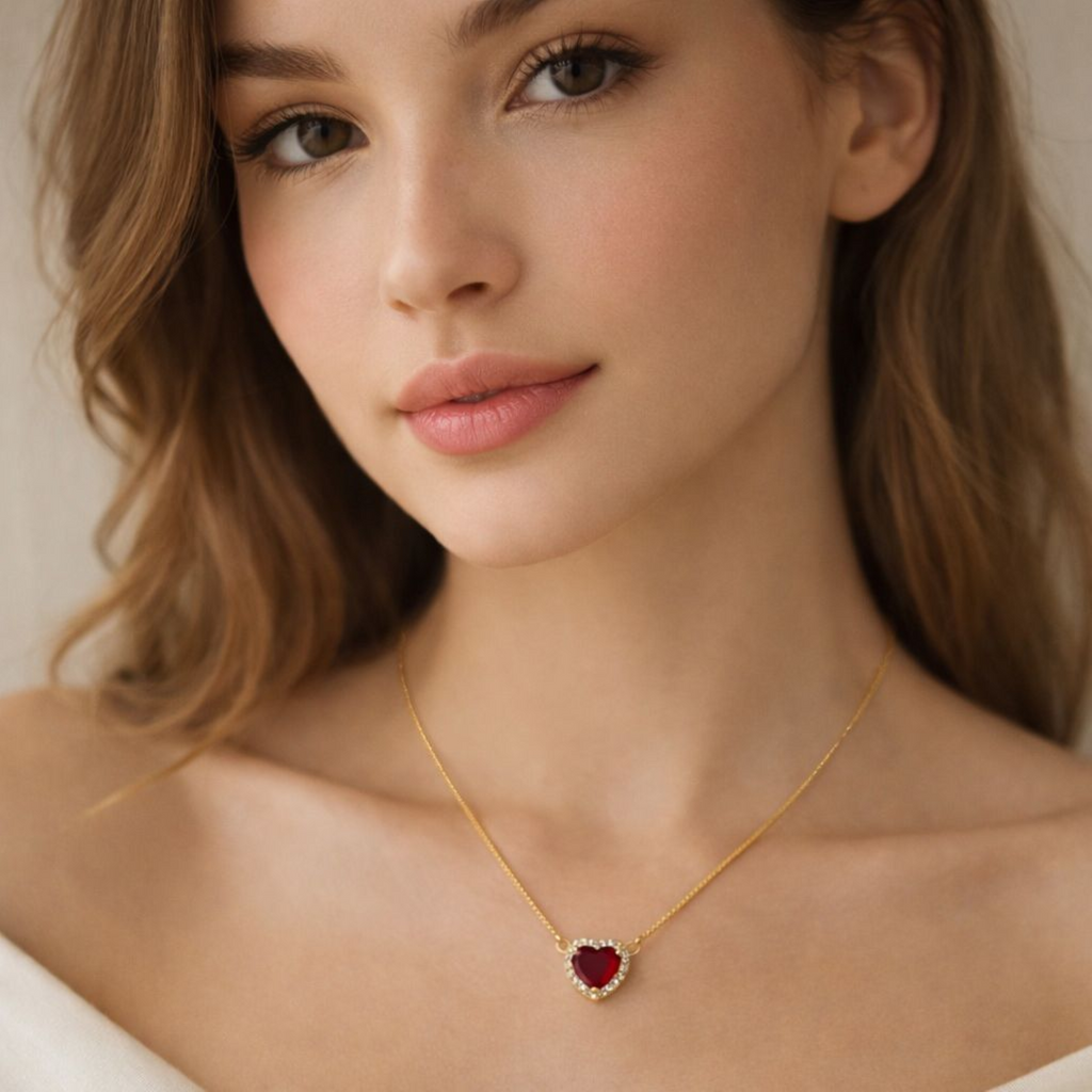 Ruby Heart Necklace – 18K Gold Plated