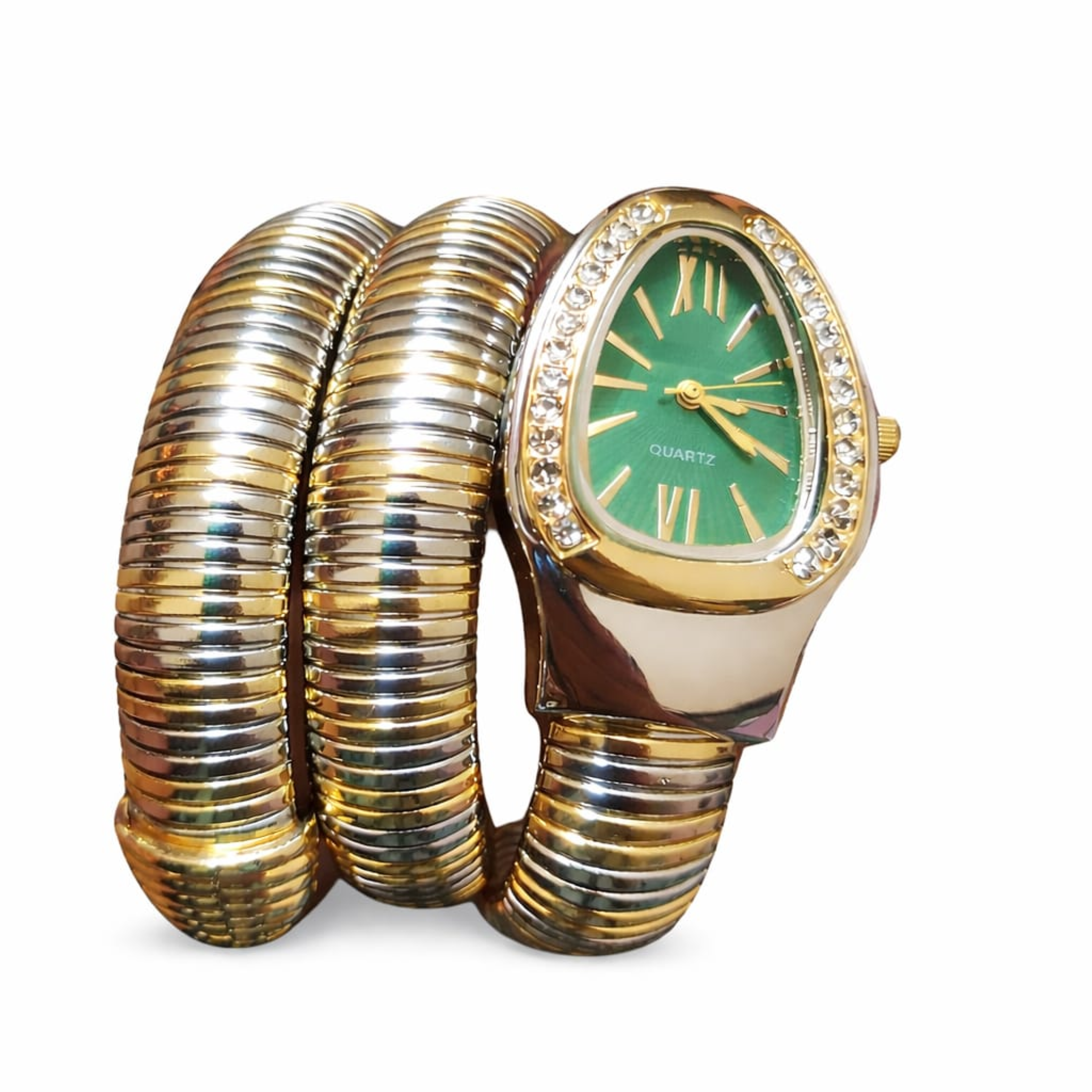 Serpentina Emerald Timepiece – Wrap Watch – Silver & Gold Edition