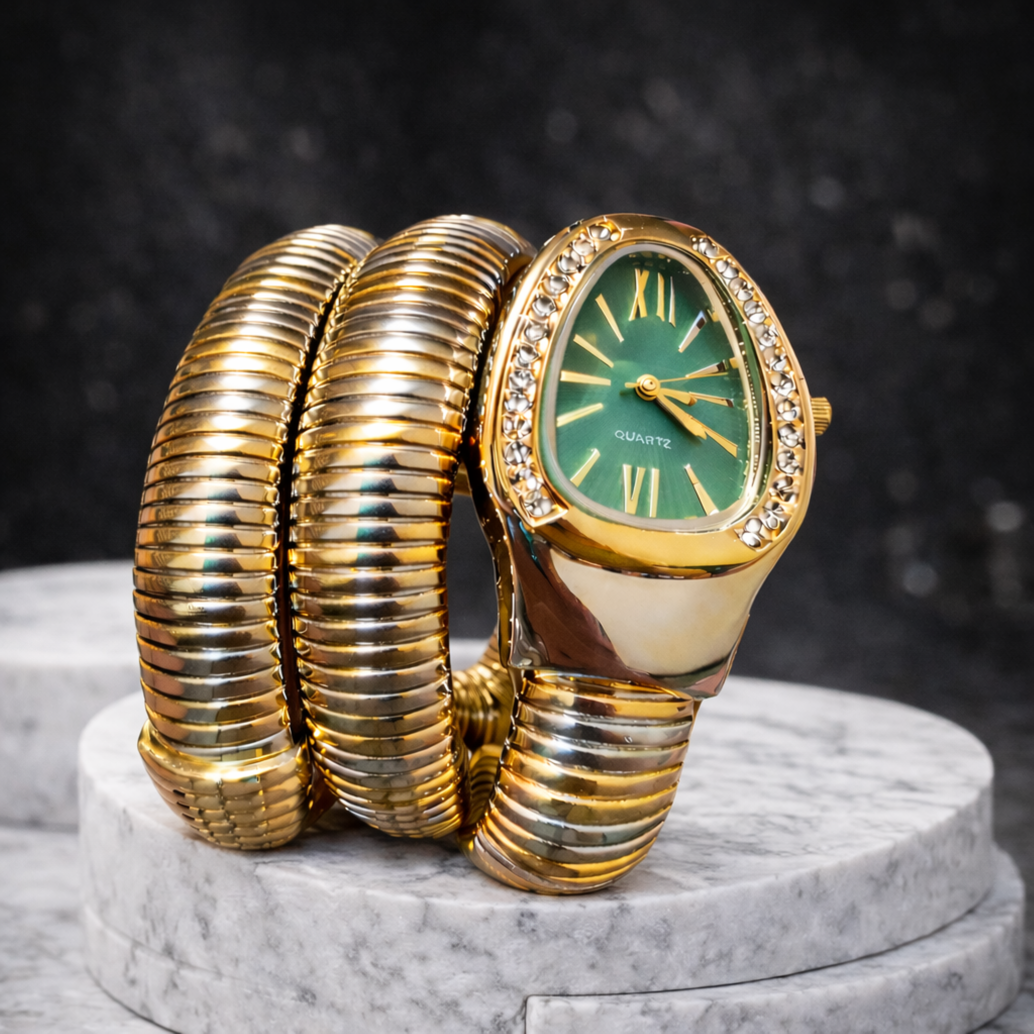 Serpentina Emerald Timepiece – Wrap Watch – Silver & Gold Edition