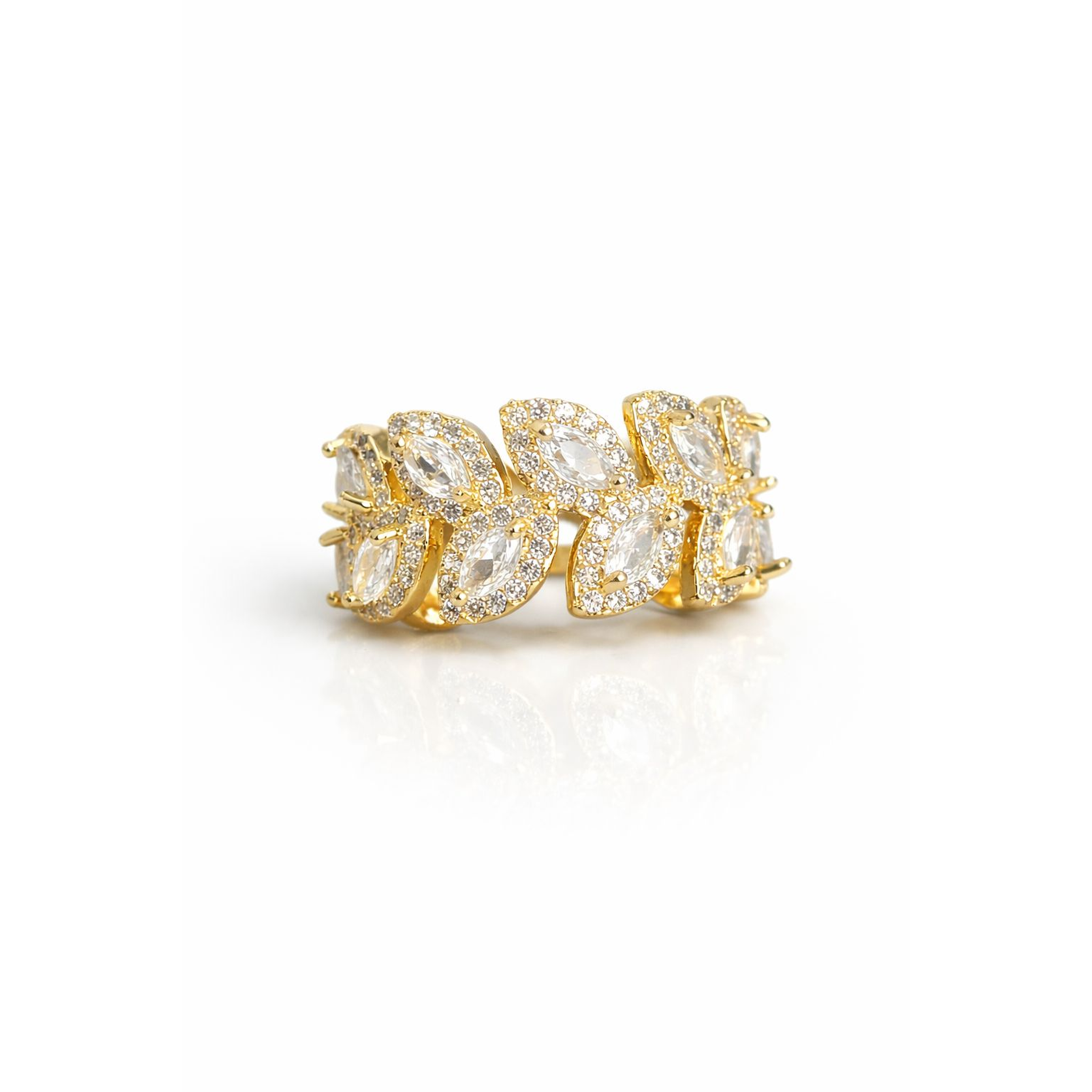 White Leaf Gold Ring