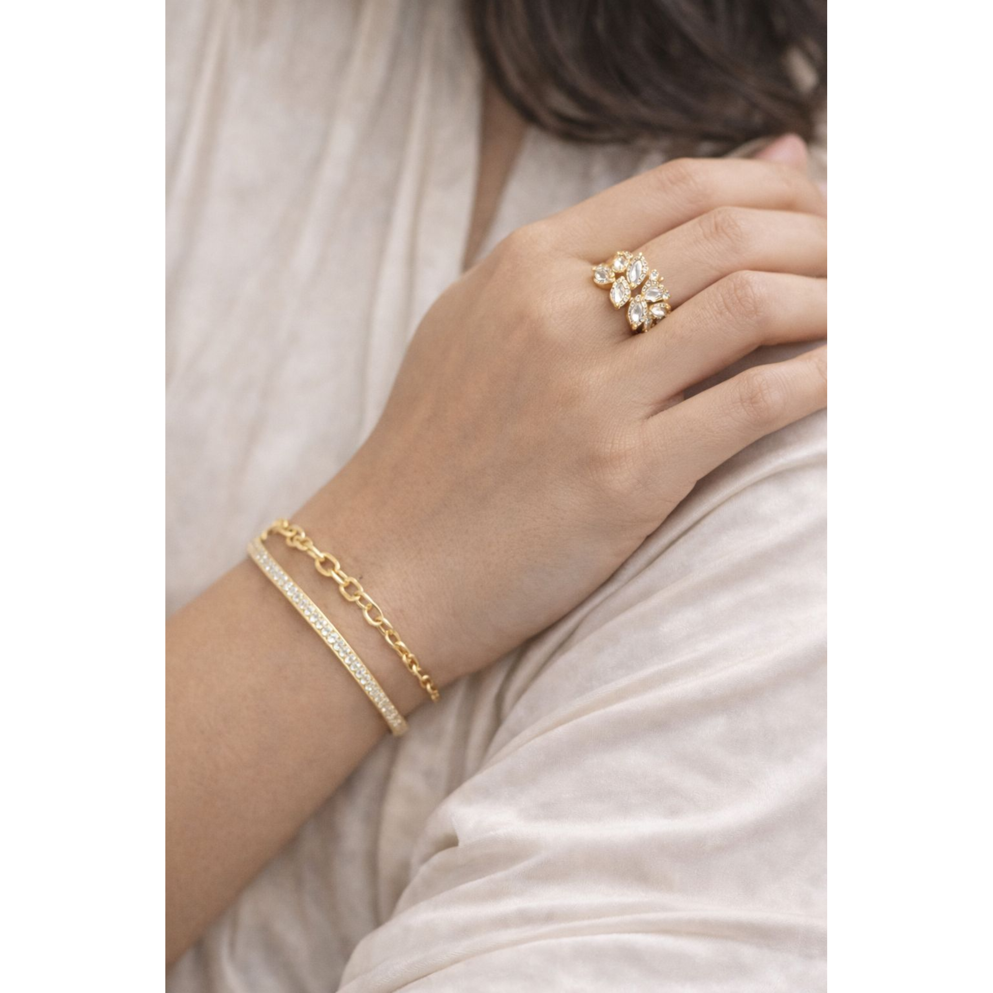 White Leaf Gold Ring