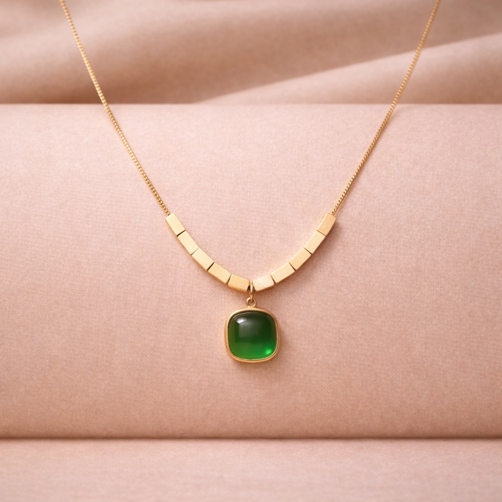 Emerald Prism Statement Pendant Necklace – 18K Gold Plated