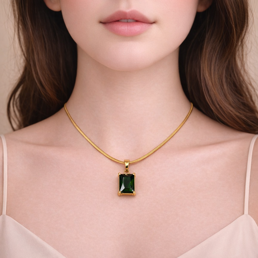 Emerald Prism Pendant – 18K Gold Plated
