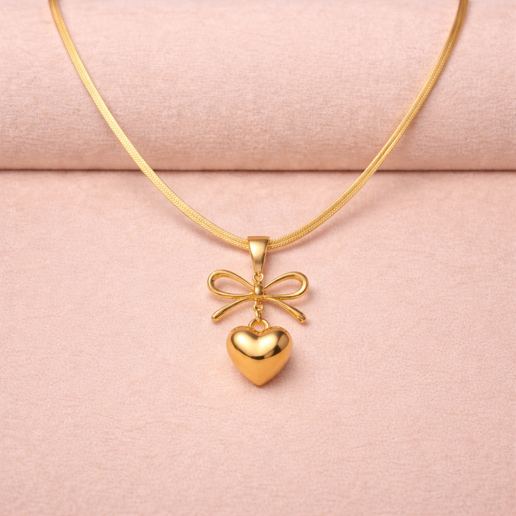 Bow Knot Heart Pendant Necklace