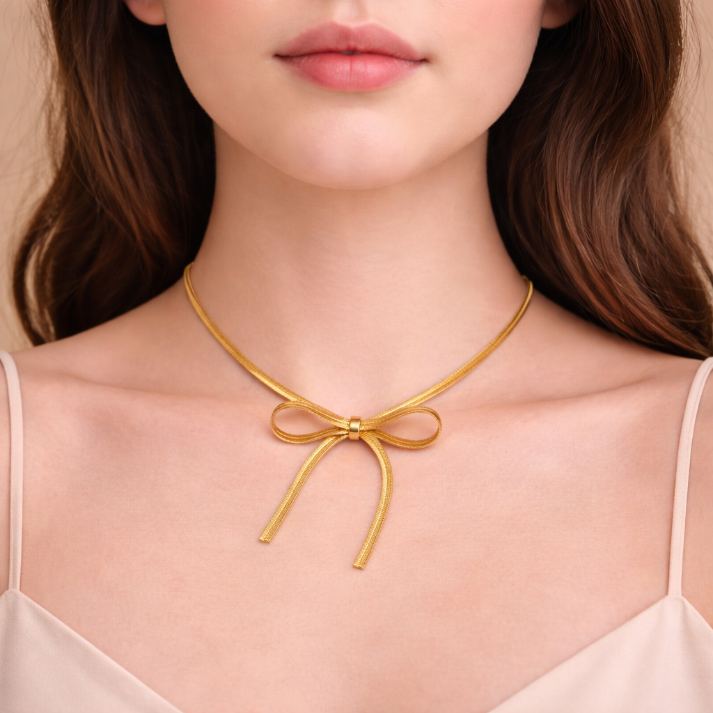 Aerie Herringbone Bow Necklace