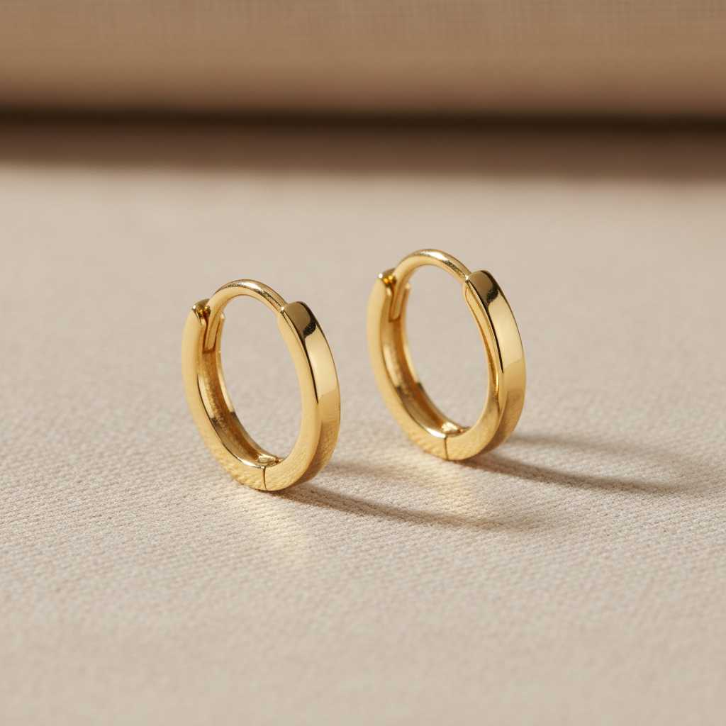 Gold Huggie Earrings with hinged hoop design in 18k gold