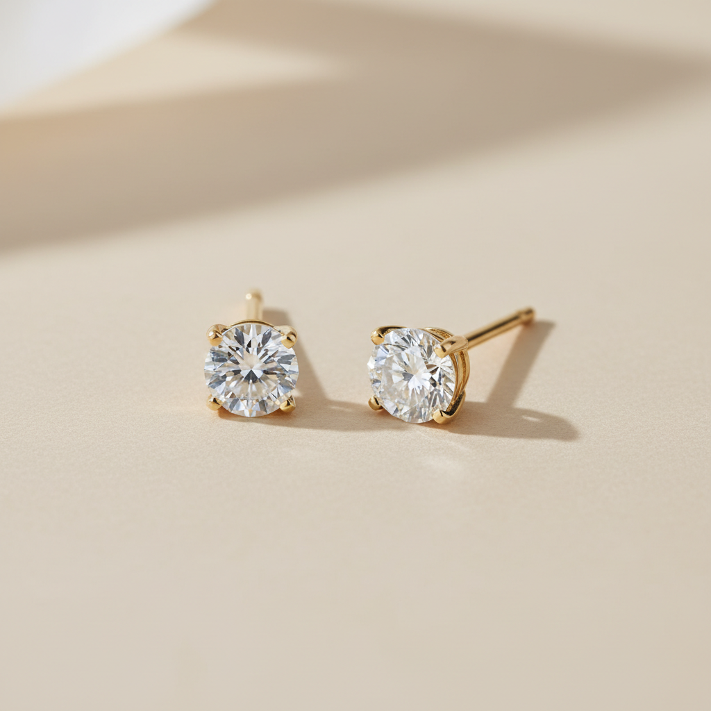 Diamond Stud Earrings with brilliant-cut diamonds in 14k gold