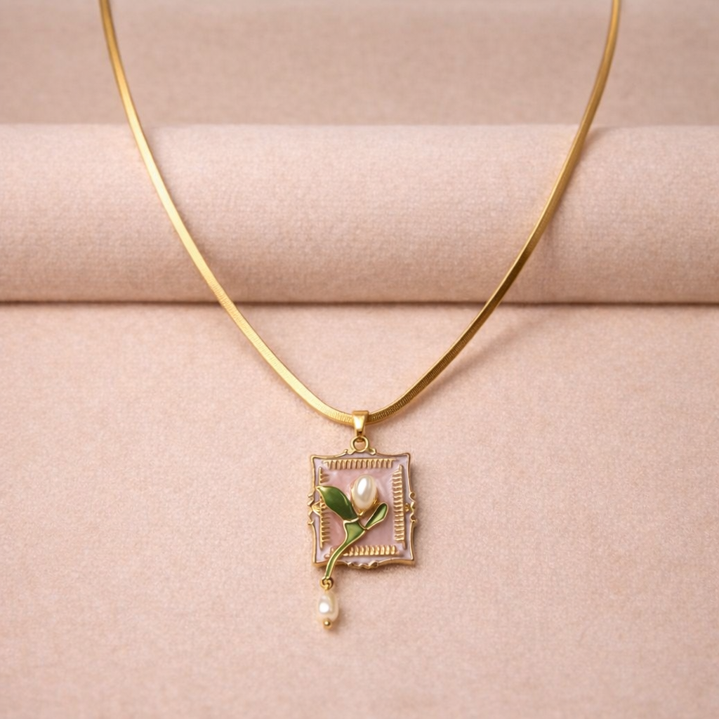 Blush Bloom Pendant Necklace – 18K Gold Plated