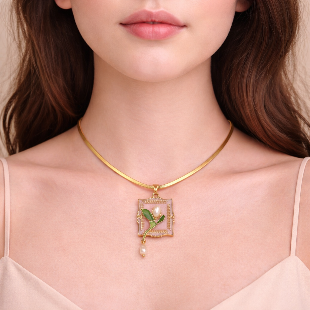 Blush Bloom Pendant Necklace – 18K Gold Plated