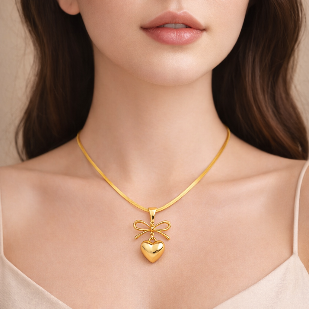 Bow Knot Heart Pendant Necklace