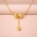Luxe Bow Drop Heart Necklace – 18K Gold Plated